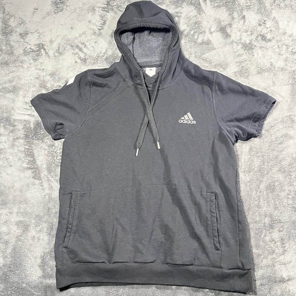 Adidas Short Sleeve Hoodie Sweatshirt Black Youth XL
